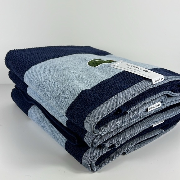 Lacoste Bath Towels Blue Big Green Crocodile Logo 30" x 52" 100% Cotton NEW (3) - Picture 4 of 11